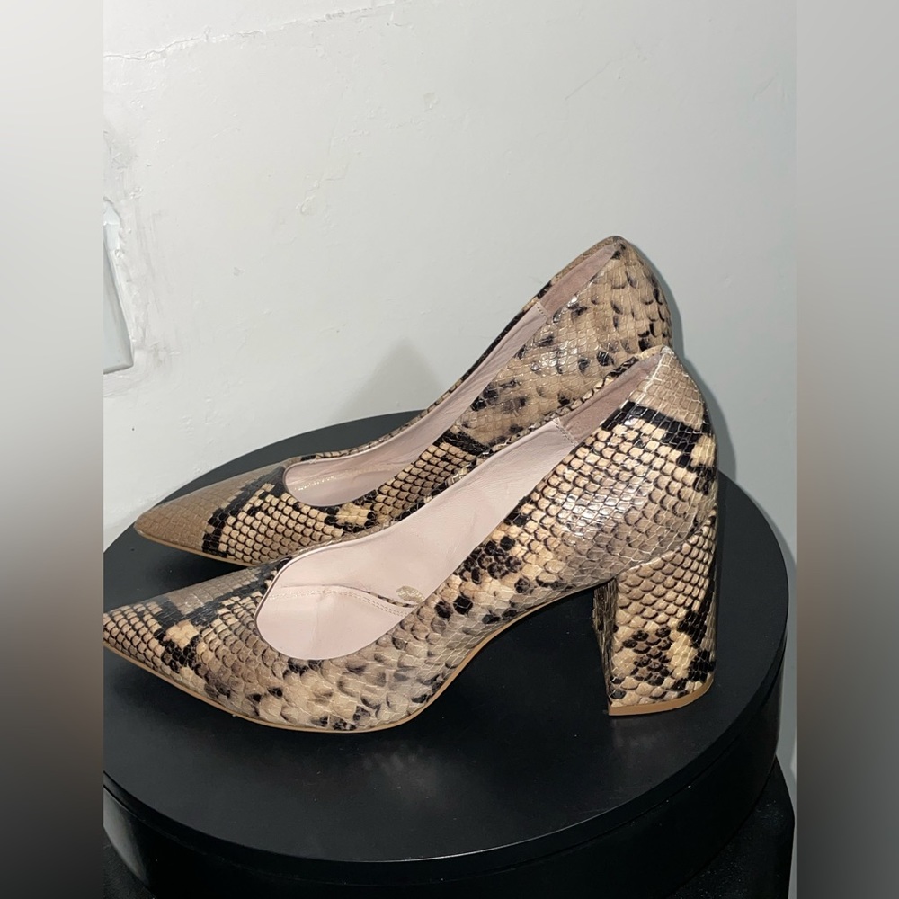 Zara Basic Block Heels Pointed Toe In Python Print - image 4